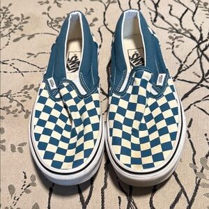 Vans Blue and White Checkered Slip-On Sneakers